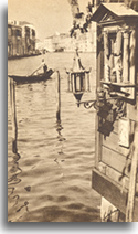 venice lantern over water sepia